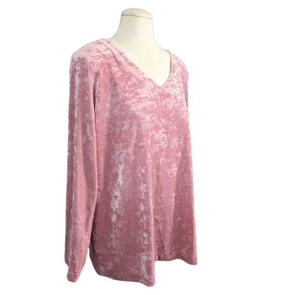 J. Jill Crushed Velvet Velour V-Neck Tunic Top Blouse Holiday Pink Mauve Large - Picture 3 of 6